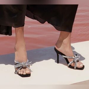 Loeffler Randall Margi Crystal Embellished Sandal Black Suede Size 7.5 New
